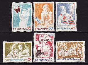 Румыния, 1962, Дети, Пионеры, Корабли, Бабочки, Музыка, 6 марок